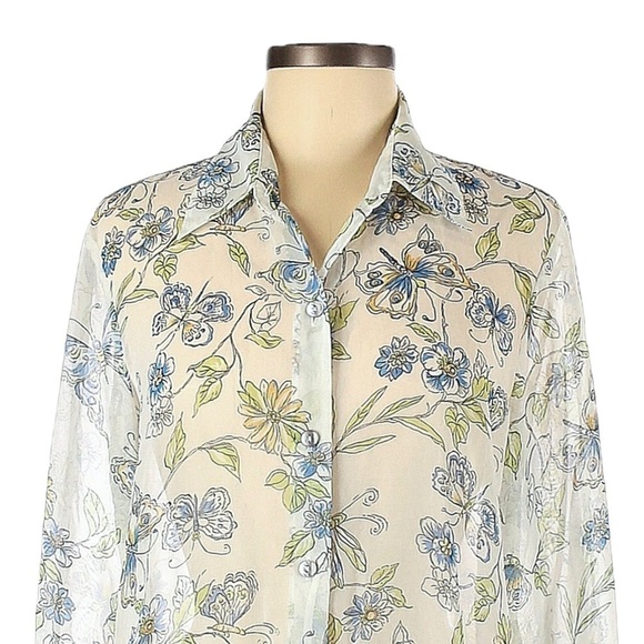 Vintage Jordan Sheer Butterfly Print Button Down Blouse Size M - Picture 3 of 9